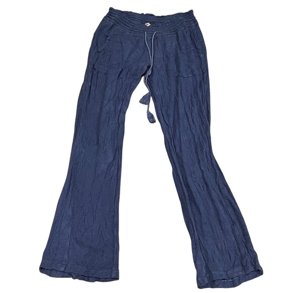 Roxy Womens Wide-Leg Pull-On Pants Size M Navy Blue Textured Pockets - Picture 2 of 8